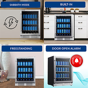 REFRIGERADOR DE BEBIDAS Equator de 24 pulgadas, empotrable/independiente, acero inoxidable, capacidad para 108 latas + 6 botellas, 4.76 pies cúbicos, 110V