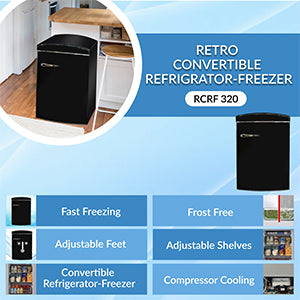 Minirefrigerador retro Conserv de 3.2 pies cúbicos, congelador convertible, sin escarcha, 110 V