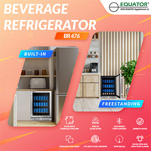 REFRIGERADOR DE BEBIDAS Equator de 24 pulgadas, empotrable/independiente, acero inoxidable, capacidad para 108 latas + 6 botellas, 4.76 pies cúbicos, 110V