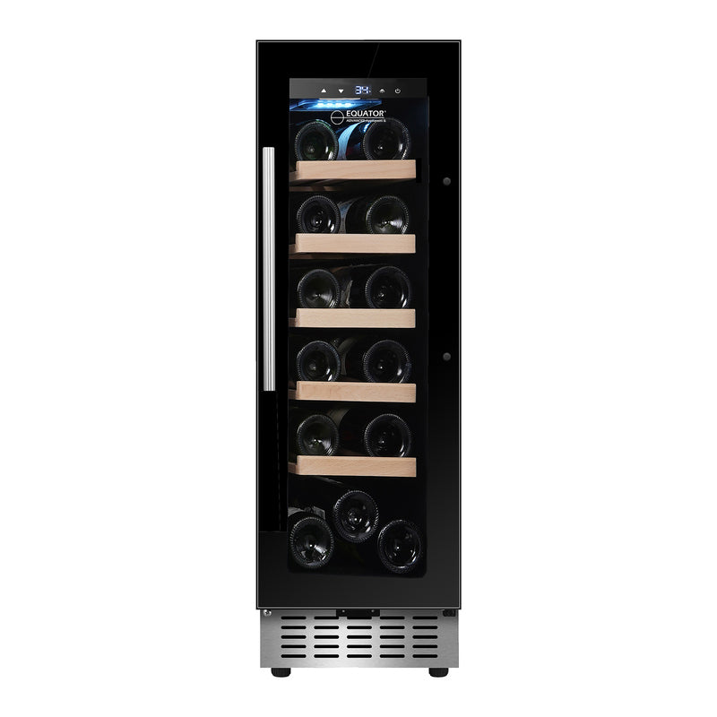 Refrigerador de vinos Equator para 18 botellas, negro, independiente/integrable, LED de 7 colores