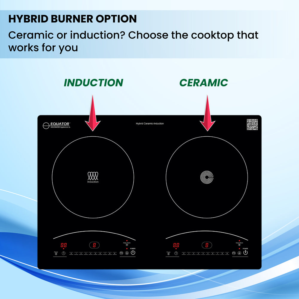 Equator 120V 20 inch 1 Induction and 1 Ceramic Electric Hybrid Cooktop, Black