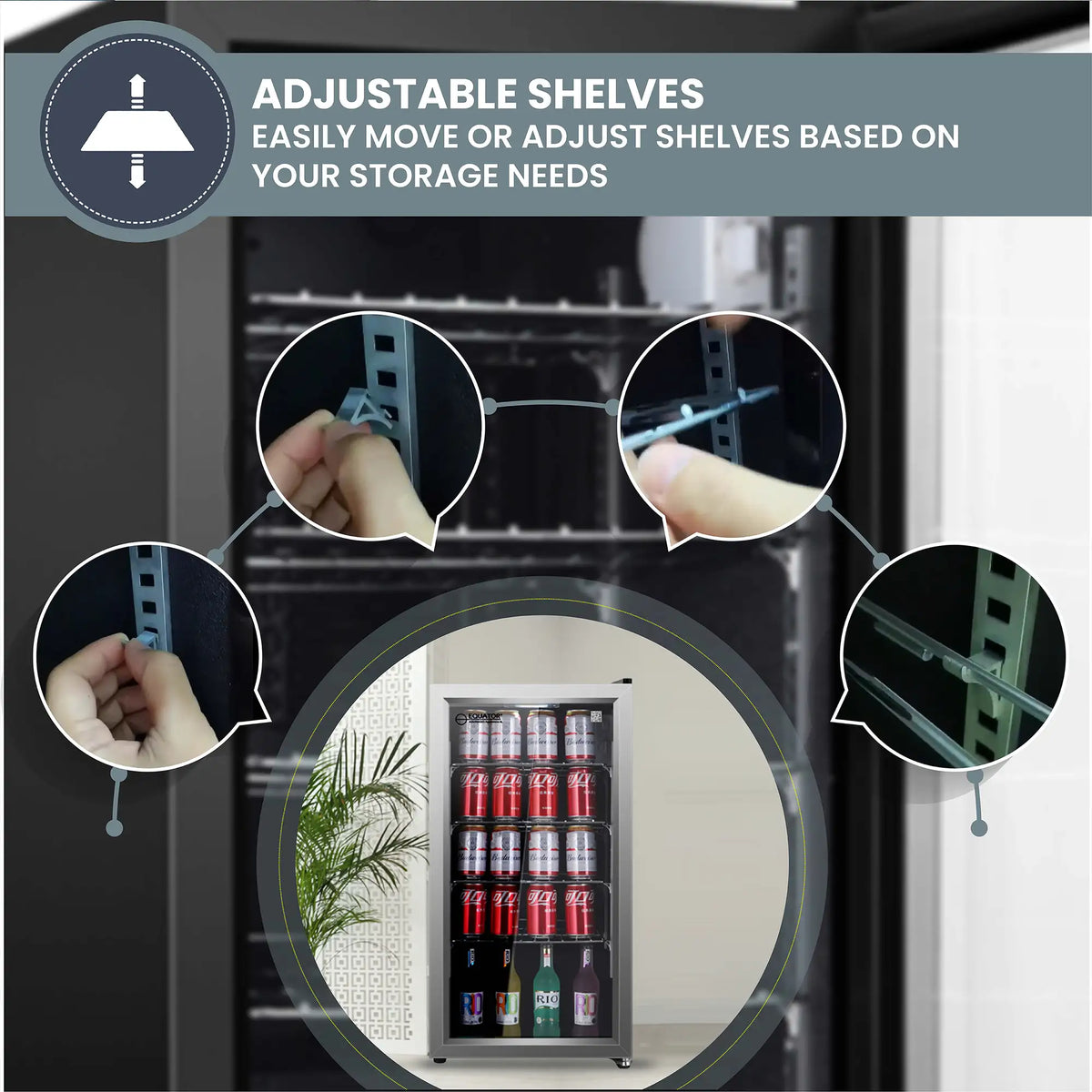 Refrigerador de bebidas Equator SLIM de 18 pulgadas, independiente, 3.2 pies cúbicos, 117 latas, 110V