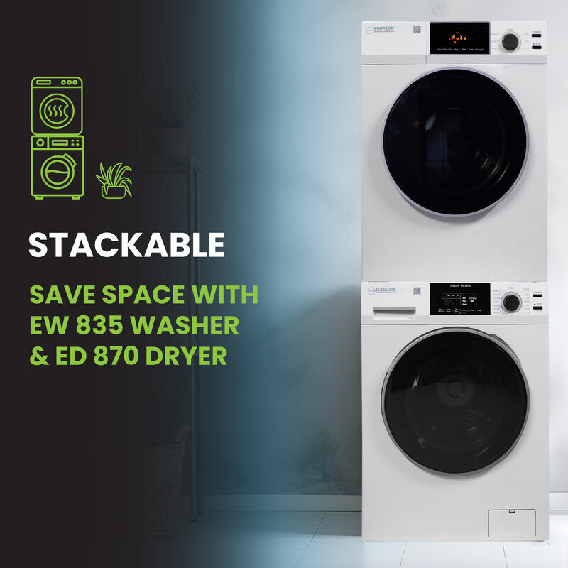 110V STANDARD STACKABLE EW 835 18 lbs Washer 1.9cf + ED 870 Vented Sensor Dryer 4cf
