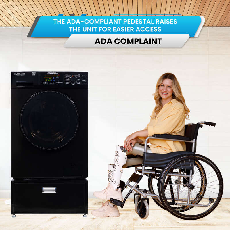 Lavadora secadora todo en uno CONVERTIBLE PET Ciclo de higienización 1.62 pies cúbicos/15 libras 1400 RPM + Pedestal