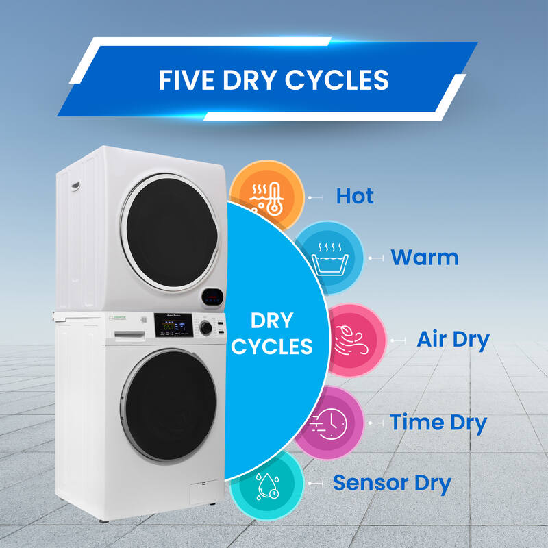 LAVADORA PREMIUM APILABLE 110V EW 826 1.62 pies cúbicos 15 libras + SECADORA VENTILADA DIGI ED 852 3.5 pies cúbicos