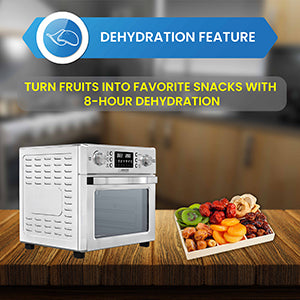 Friteuse à air chaud Equator 5-en-1 pour comptoir + convection + pizza + gril + déshydrateur, acier inoxydable