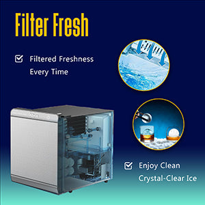 Equator-KB Máquina de hielo SPHERE ICE MAKER transparente de fusión lenta de 2 pulgadas, 110 V + Tanque de agua filtrada