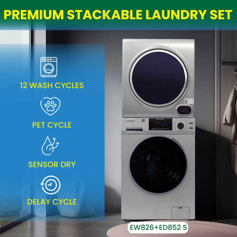 PACK D'APPAREILS ÉLECTROMÉNAGERS COMPACTS POUR MINI-MAISON - Lave-linge + Sèche-linge + Lave-vaisselle + Cuisinière + Réfrigérateur + Micro-ondes