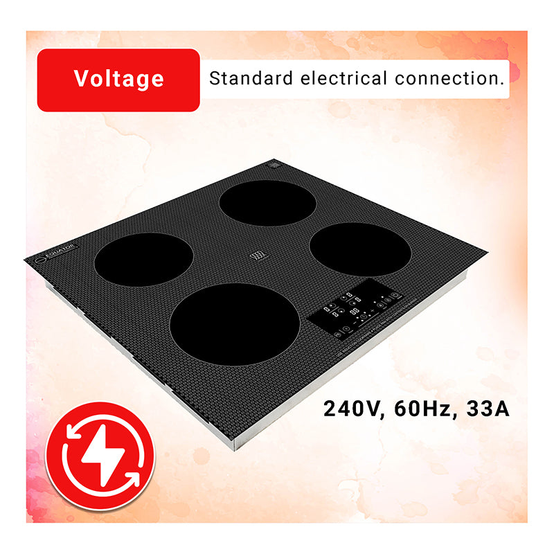 Table de cuisson à induction encastrable Equator de 24 pouces, 4 foyers, fonction Power Boost, maintien au chaud, 240V, 7400W