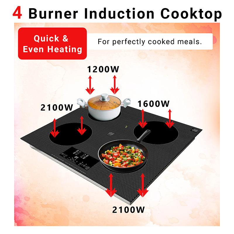Table de cuisson à induction encastrable Equator de 24 pouces, 4 foyers, fonction Power Boost, maintien au chaud, 240V, 7400W