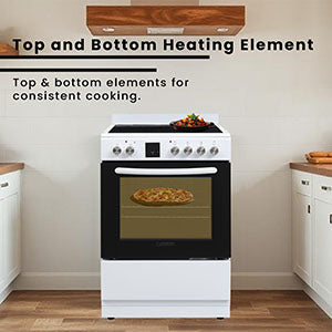 Equator 24 inch Electric Cooking Range 4 Ceramic Burner CONVECTION OVEN+AIR FRYER White