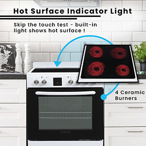 Equator 24 inch Electric Cooking Range 4 Ceramic Burner CONVECTION OVEN+AIR FRYER White