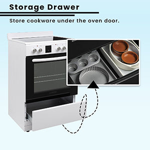 Equator 24 inch Electric Cooking Range 4 Ceramic Burner CONVECTION OVEN+AIR FRYER White