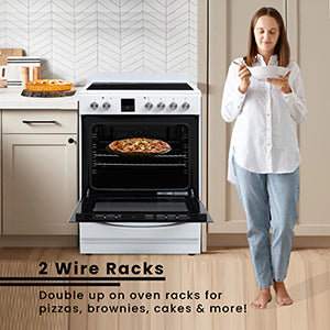 Equator 24 inch Electric Cooking Range 4 Ceramic Burner CONVECTION OVEN+AIR FRYER White