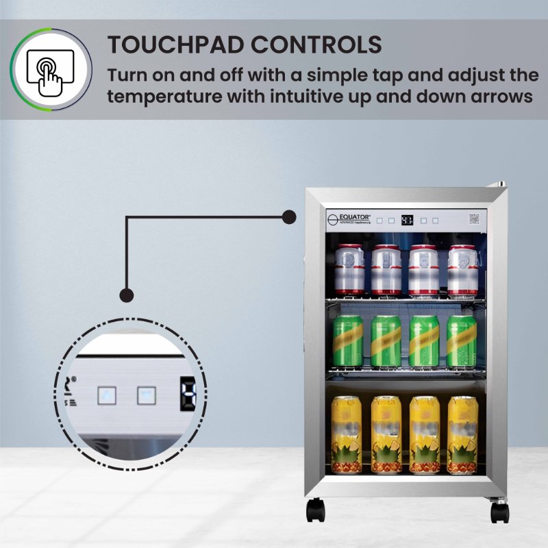 Refrigerador para interiores/exteriores de 2.3 pies cúbicos, clasificación IPX4, acero inoxidable, empotrable/independiente, capacidad para 85 latas, silencioso (42 dB)