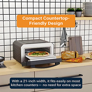 Horno para pizza Equator de 0.5 pies cúbicos para interiores/exteriores con piedra para hornear auténtica – Cocina pizzas de 12 pulgadas, 6 modos preestablecidos, ajustes personalizados y juego de accesorios para un verdadero sabor a pizzería en casa