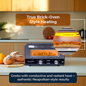 Horno para pizza Equator de 0.5 pies cúbicos para interiores/exteriores con piedra para hornear auténtica – Cocina pizzas de 12 pulgadas, 6 modos preestablecidos, ajustes personalizados y juego de accesorios para un verdadero sabor a pizzería en casa