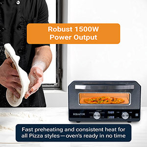 Horno para pizza Equator de 0.5 pies cúbicos para interiores/exteriores con piedra para hornear auténtica – Cocina pizzas de 12 pulgadas, 6 modos preestablecidos, ajustes personalizados y juego de accesorios para un verdadero sabor a pizzería en casa