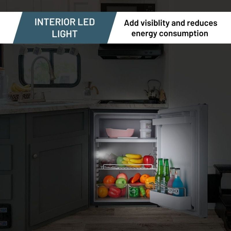 12V/DC Mini-Fridge Freezer 2.8cf Silver for RV BOAT OFF-GRID+AC / DC Adapter
