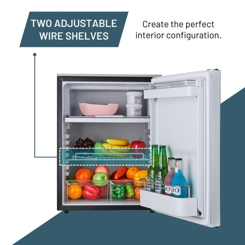 12V/DC Mini-Fridge Freezer 2.8cf Silver for RV BOAT OFF-GRID+AC / DC Adapter