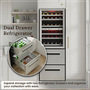 Equator Connoisseurs Club 3-Zone 84 Bottle Wine Refrigerator+2 Drawers 110V