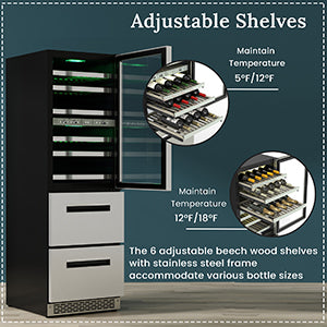 Equator Connoisseurs Club 3-Zone 84 Bottle Wine Refrigerator+2 Drawers 110V