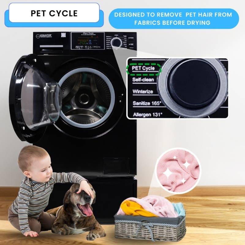 Lavadora secadora todo en uno CONVERTIBLE PET Ciclo de higienización 1.62 pies cúbicos/15 libras 1400 RPM + Pedestal