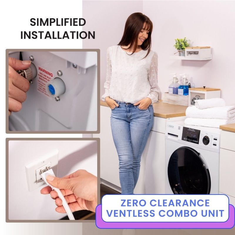 Lavadora secadora todo en uno sin ventilación, TOTALMENTE INTEGRABLE, espacio cero, 1.62 pies cúbicos/15 libras, 110V, 1400 RPM + pedestal