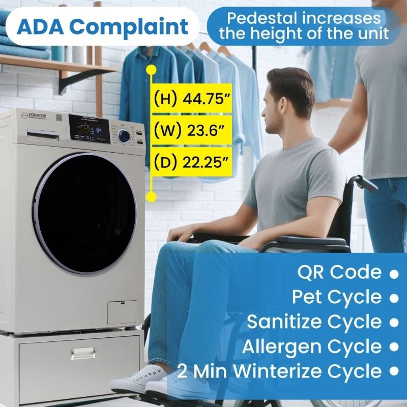Lavadora-secadora todo en uno con SECADO POR VENTILACIÓN 30% MÁS RÁPIDO que el de condensación, 15 lb, 110 V + pedestal