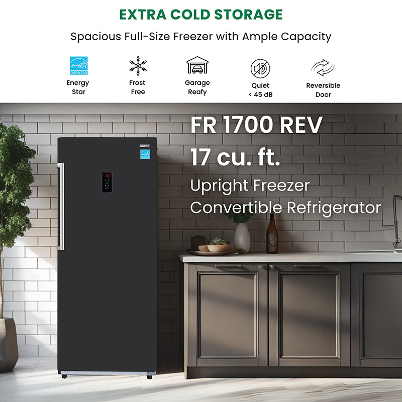Congelador vertical Conserv de 17 pies cúbicos, CONVERTIBLE A REFRIGERADOR, apto para garaje, certificado Energy Star, 28 pulgadas de ancho, 110 V