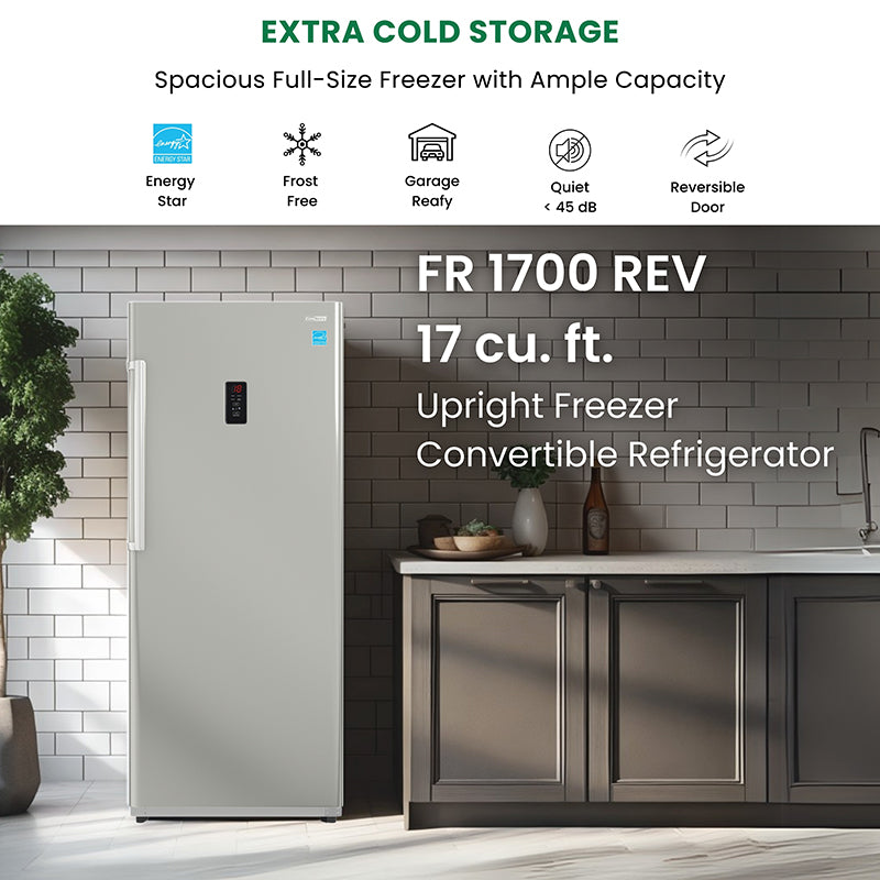 Congelador vertical Conserv de 17 pies cúbicos, CONVERTIBLE A REFRIGERADOR, apto para garaje, certificado Energy Star, 28 pulgadas de ancho, 110 V