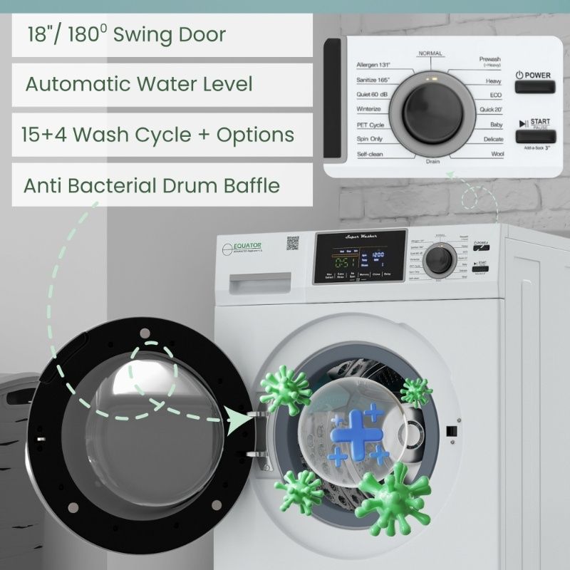 Super Washer 1.9cf/18lbs PET CYCLE Sani Allergen 1400RPM White 110V