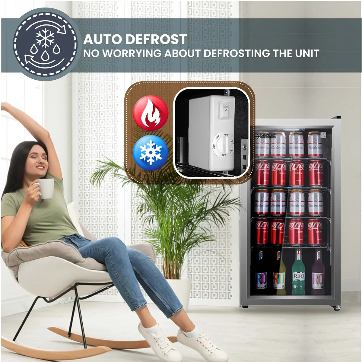 Refrigerador de bebidas Equator SLIM de 18 pulgadas, independiente, 3.2 pies cúbicos, 117 latas, 110V