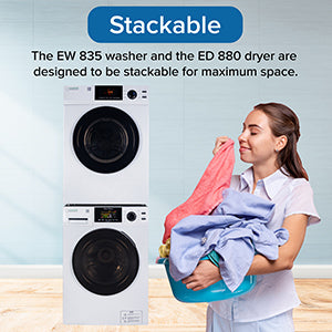 LAVADORA APILABLE ESTÁNDAR EW 835 18 lbs 1.9 pies cúbicos 110V + SECADORA VENTILADA CON SENSOR ED 880 4 pies cúbicos 220V