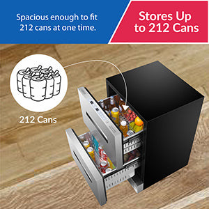 REFRIGERADOR-CONGELADOR CONVERTIBLE Equator de 24 pulgadas, 2 cajones, 2 zonas, 5 pies cúbicos, modo Sabbath
