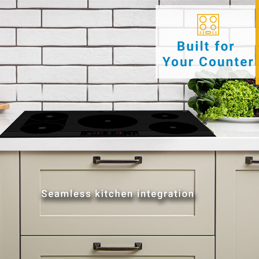 Equator Design 36 inch Electric Hybrid CERAMIC-INDUCTION 5 Burner Cooktop 220V