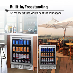 Refrigerador para interiores/exteriores de 4.6 pies cúbicos, IPX4, acero inoxidable, empotrable/independiente, capacidad para 110 latas y 6 botellas