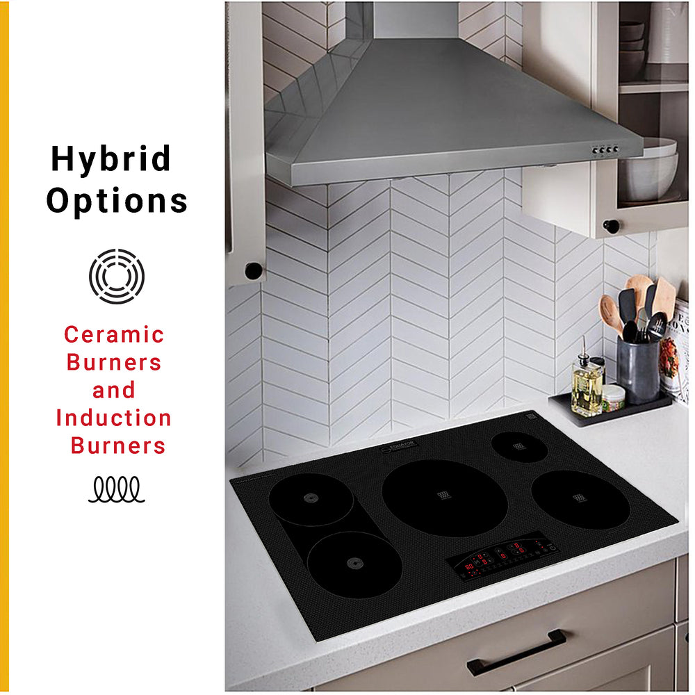 Equator Design 36 inch Electric Hybrid CERAMIC-INDUCTION 5 Burner Cooktop 220V