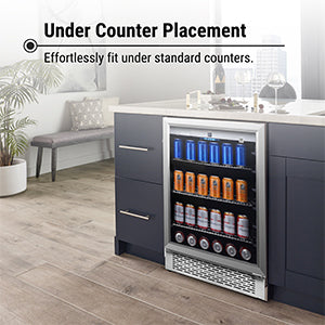 Refrigerador para interiores/exteriores de 4.6 pies cúbicos, IPX4, acero inoxidable, empotrable/independiente, capacidad para 110 latas y 6 botellas