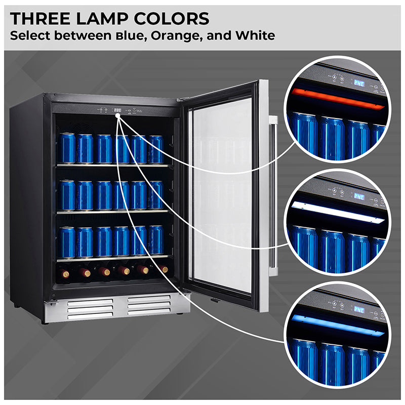 REFRIGERADOR DE BEBIDAS Equator de 24 pulgadas, empotrable/independiente, acero inoxidable, capacidad para 108 latas + 6 botellas, 4.76 pies cúbicos, 110V