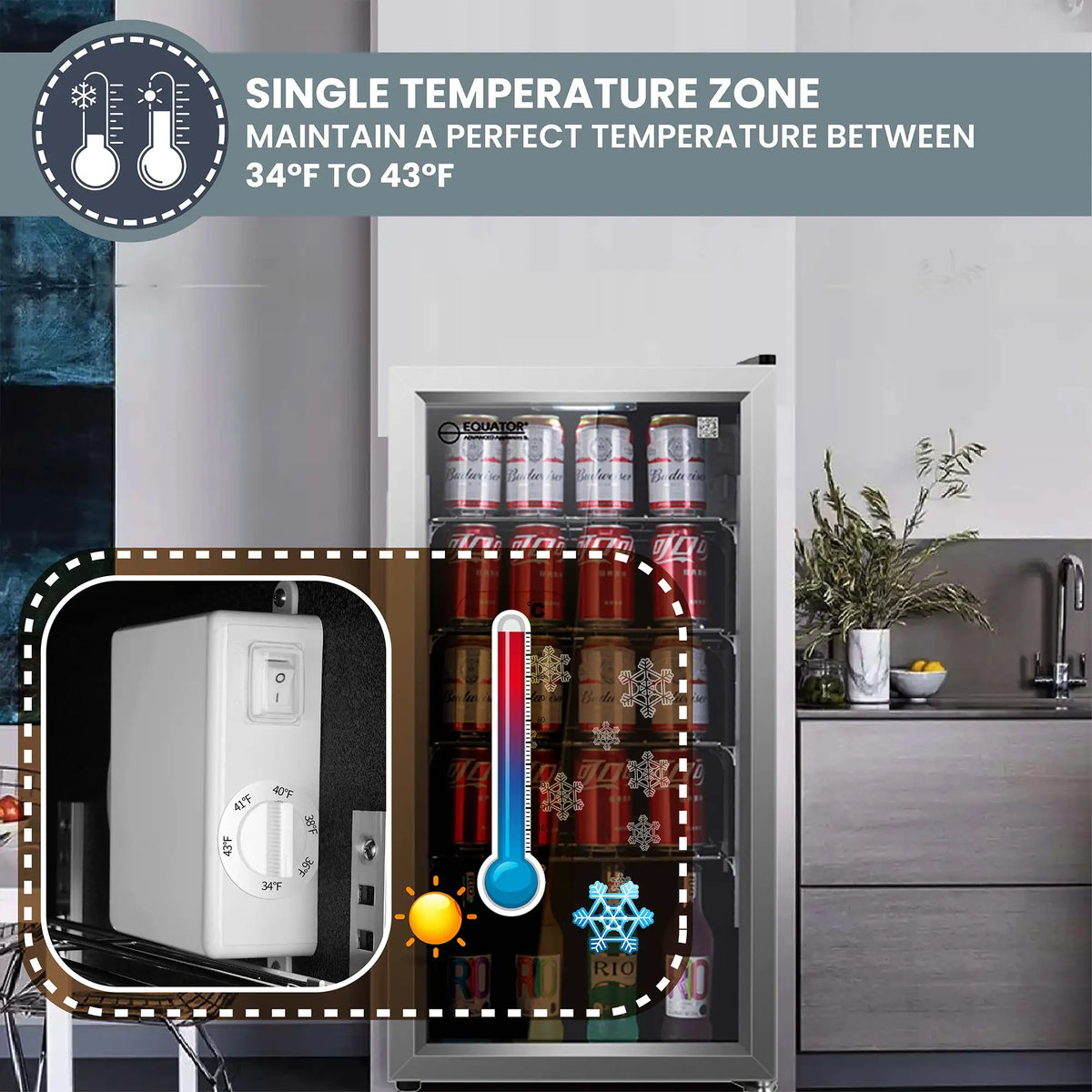 Refrigerador de bebidas Equator SLIM de 18 pulgadas, independiente, 3.2 pies cúbicos, 117 latas, 110V
