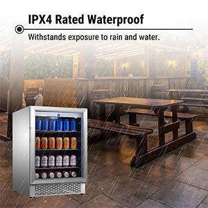 Refrigerador para interiores/exteriores de 4.6 pies cúbicos, IPX4, acero inoxidable, empotrable/independiente, capacidad para 110 latas y 6 botellas