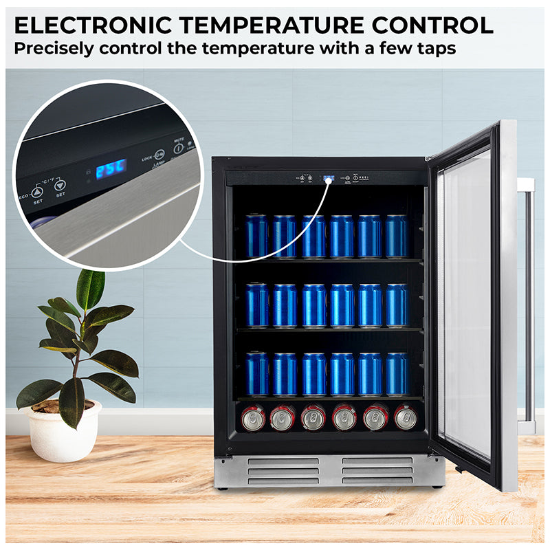 REFRIGERADOR DE BEBIDAS Equator de 24 pulgadas, empotrable/independiente, acero inoxidable, capacidad para 108 latas + 6 botellas, 4.76 pies cúbicos, 110V