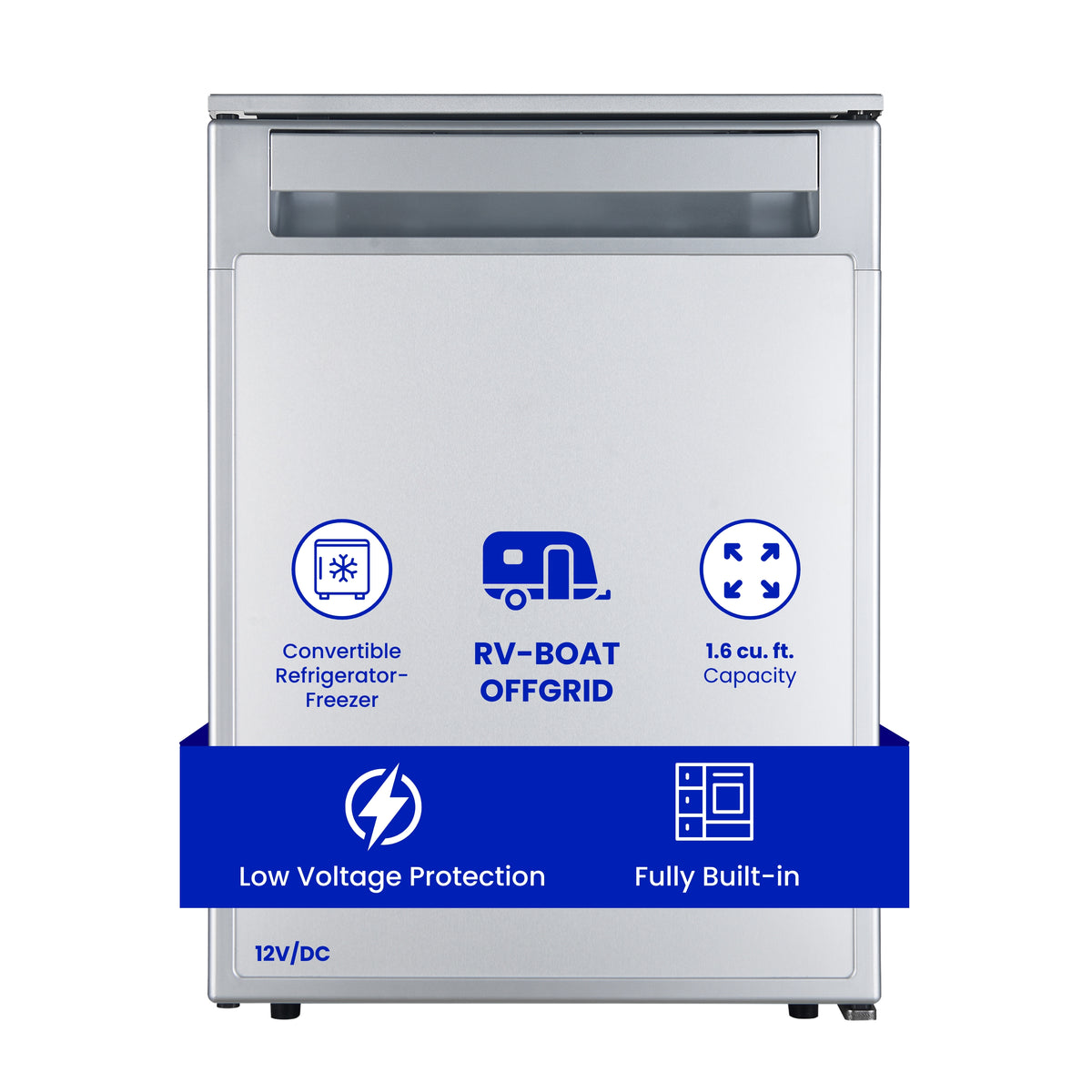 Compact RV-Marine-Offgrid Convertible Refrigerator-Freezer 1.6cf 12V 110V + AC/ DC Adapter