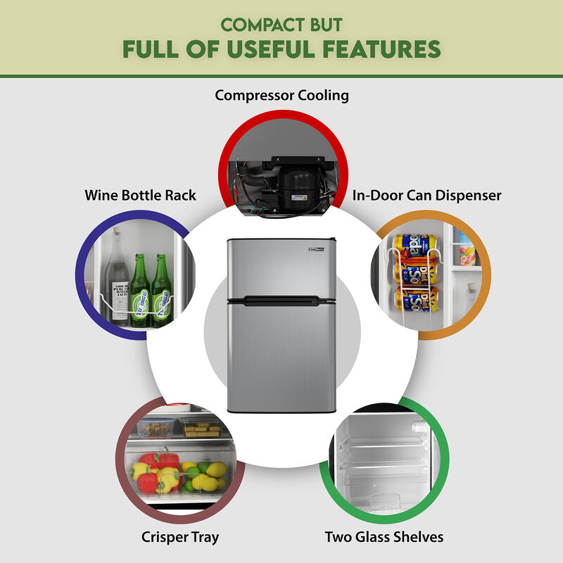 Conserv 19in STAINLESS Compact 2 Door Refrigerator 4.5cf Reversible Door 110V