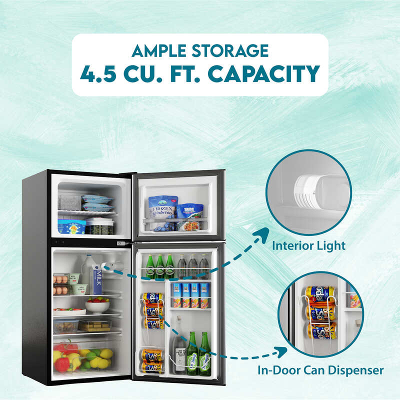 Refrigerador compacto Conserv de 19 pulgadas, color NEGRO, 2 puertas, 4.5 pies cúbicos, puerta reversible, 110V