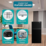 Refrigerador compacto Conserv de 19 pulgadas, color NEGRO, 2 puertas, 4.5 pies cúbicos, puerta reversible, 110V