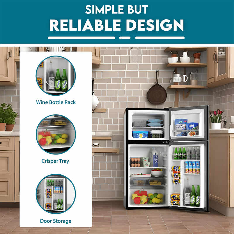 Refrigerador compacto Conserv de 19 pulgadas, color NEGRO, 2 puertas, 4.5 pies cúbicos, puerta reversible, 110V