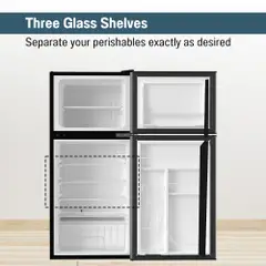 Refrigerador compacto Conserv de 19 pulgadas, color NEGRO, 2 puertas, 4.5 pies cúbicos, puerta reversible, 110V