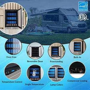 REFRIGERADOR DE BEBIDAS Equator de 24 pulgadas, empotrable/independiente, acero inoxidable, capacidad para 108 latas + 6 botellas, 4.76 pies cúbicos, 110V